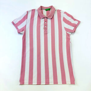 Benetton Vintage 90s stripe polo Athletic prep womens cotton shirt Medium